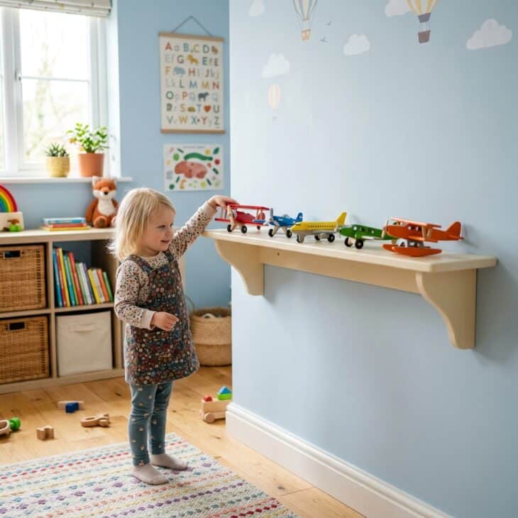 A low shelf puts sturdy models right at a child's eye level.