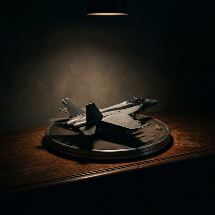 A turntable and a single spotlight give one hero model the full stage.