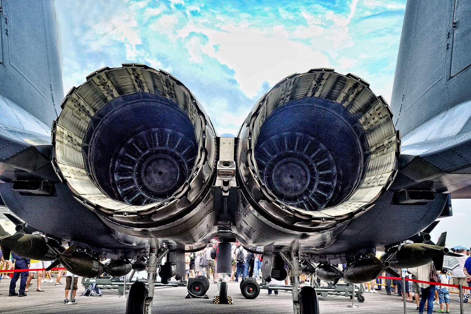 Boeing F-15SG Eagle with two General Electric F110-GE129 turbofan engines