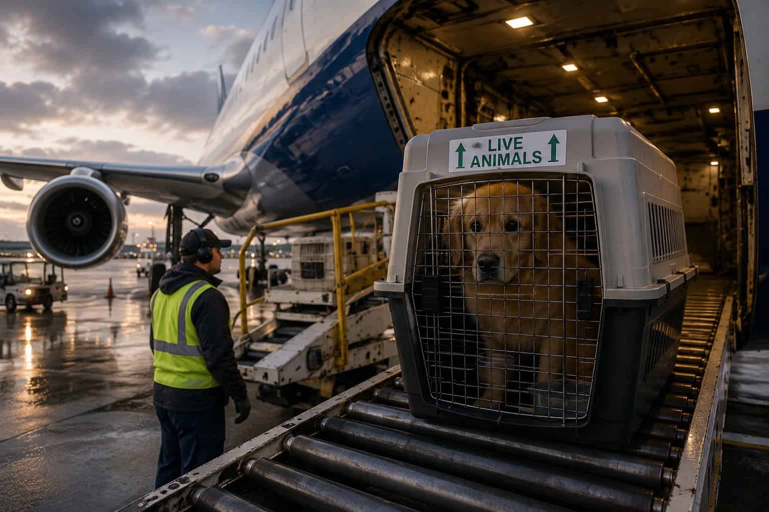 Dog being loaded in the cargo hold