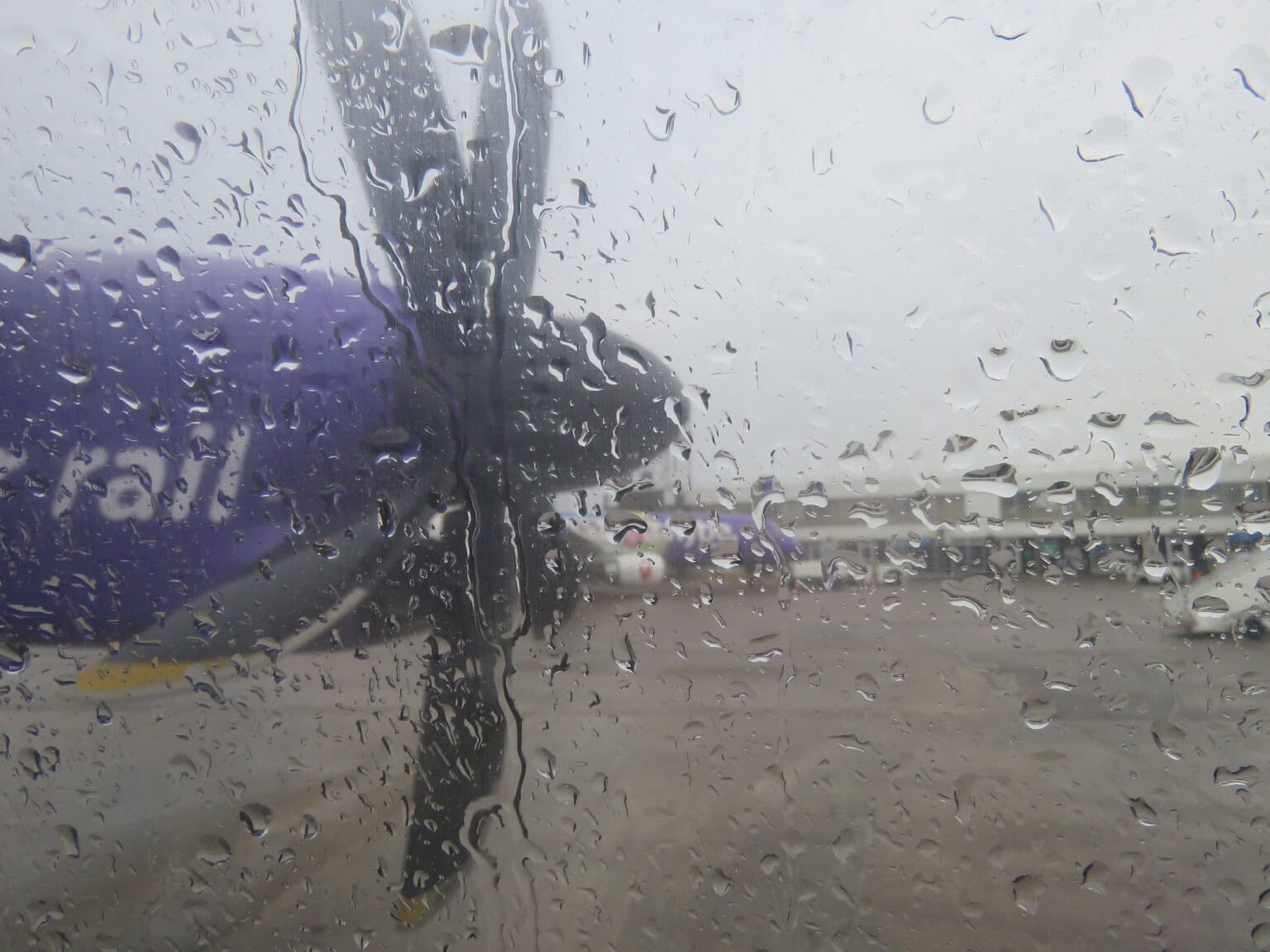 Leaving Cardiff in the rain on a DHC 8