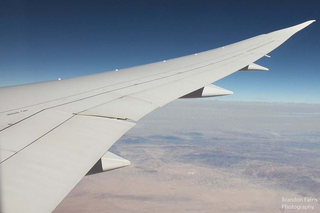 Looking over the wing of the 787 inflight