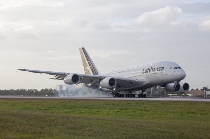 Lufthansa Airbus A380 landing