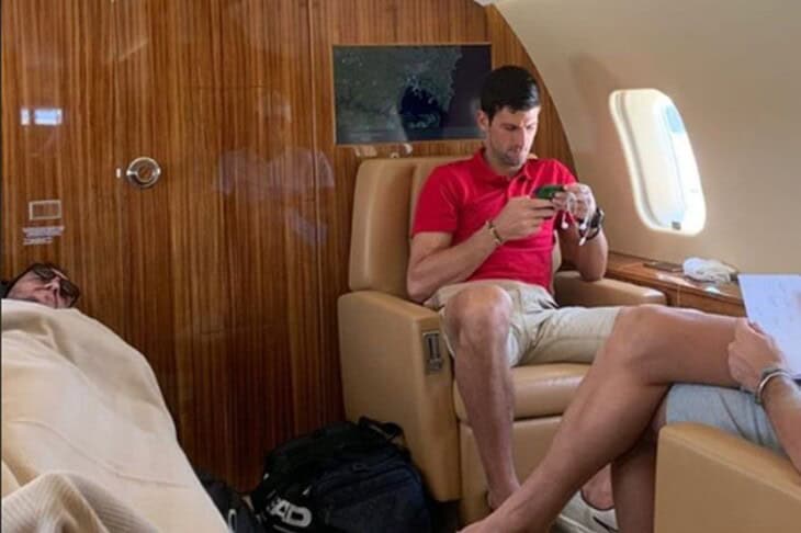 Novak Djokovic onboard private jet