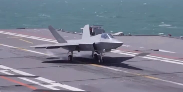 Shenyang J 35 conducted arrested landing via the electromagnetic arresting gears
