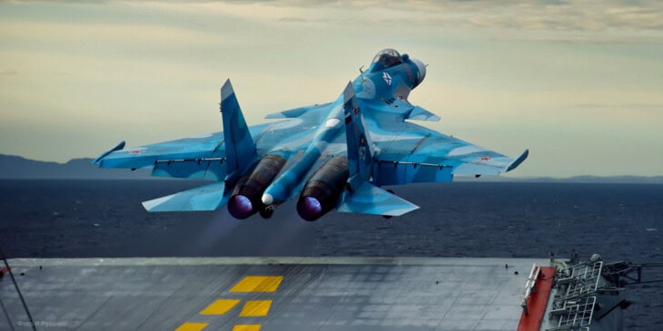 Sukhoi Su 33 launching from the Admiral Kuznetsov