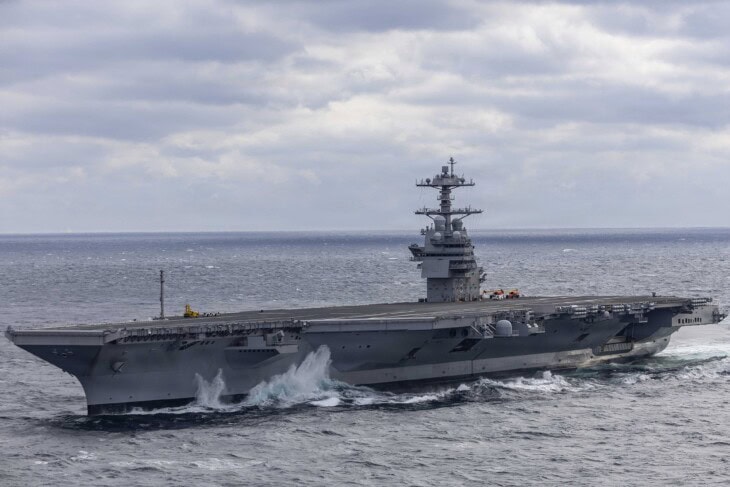 USS John F. Kennedy underway during sea trials in 2026