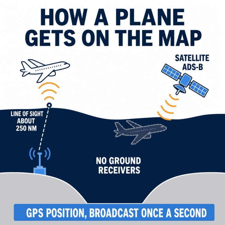 Every icon on a live flight map starts as a radio broadcast from the aircraft itself.
