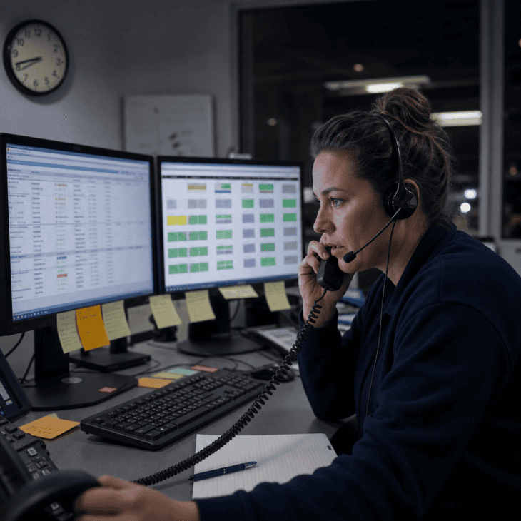 Schedulers rebuild the crew plan whenever weather or sick calls break it.