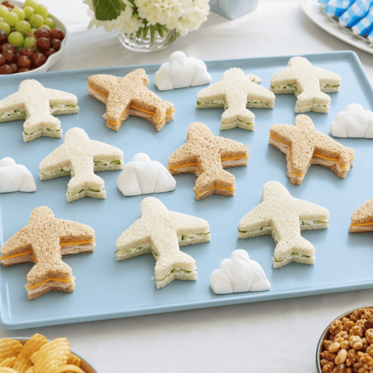 Airplane cutters turn familiar finger sandwiches into an instant themed centerpiece.