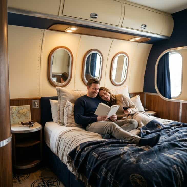 An airplane-themed suite delivers the novelty of flight without booking an actual flight.