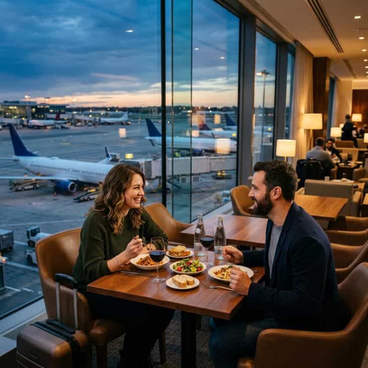 A slower dinner before boarding turns waiting time into part of the date instead of dead time.