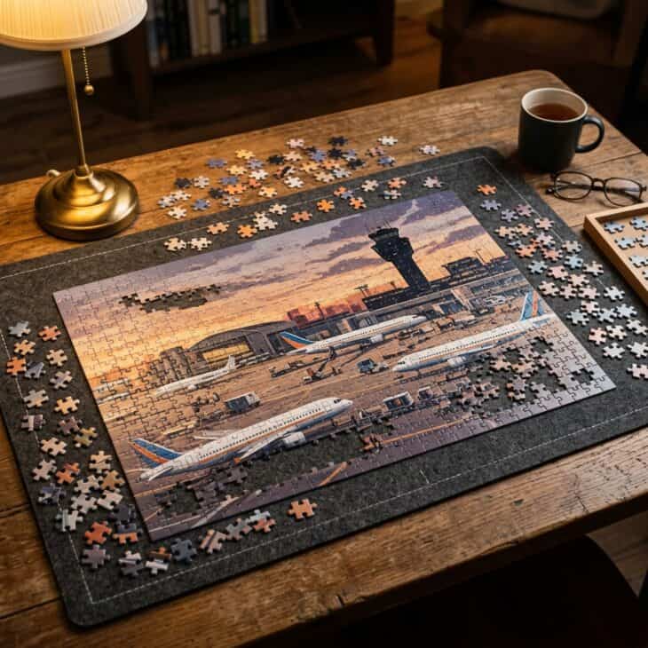 A puzzle night is a low-key way to spend an evening deep in an airport scene.
