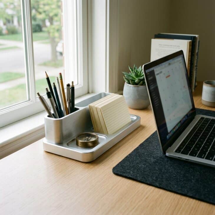 A well-organized desk makes study sessions and flight planning far less scattered.