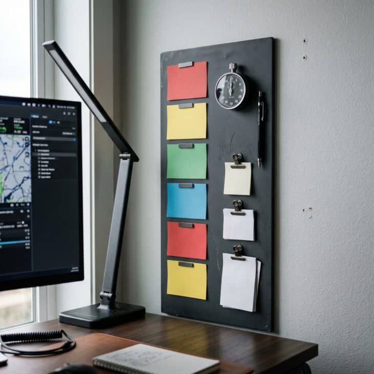 A cockpit-inspired command board turns recurring desk tasks into visible checklists.