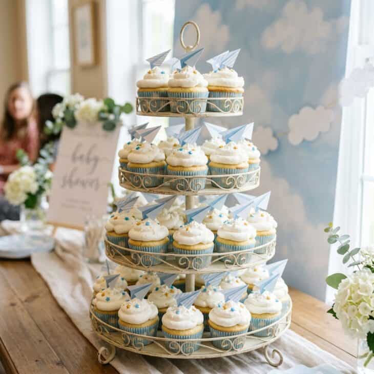 Cloud-frosted cupcakes make an easy, portioned aviation dessert.