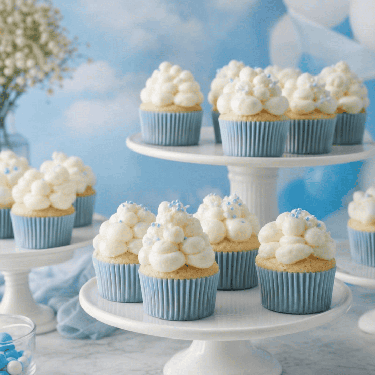 White buttercream clouds make a high-impact cupcake with very simple piping.