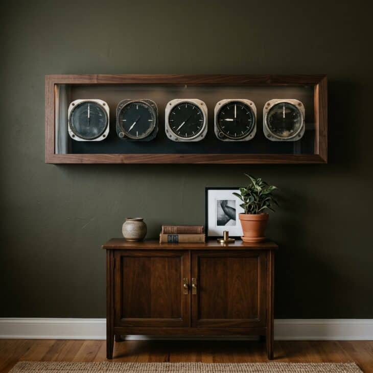 A deep shadow box turns instrument forms into a focused technical artwork.