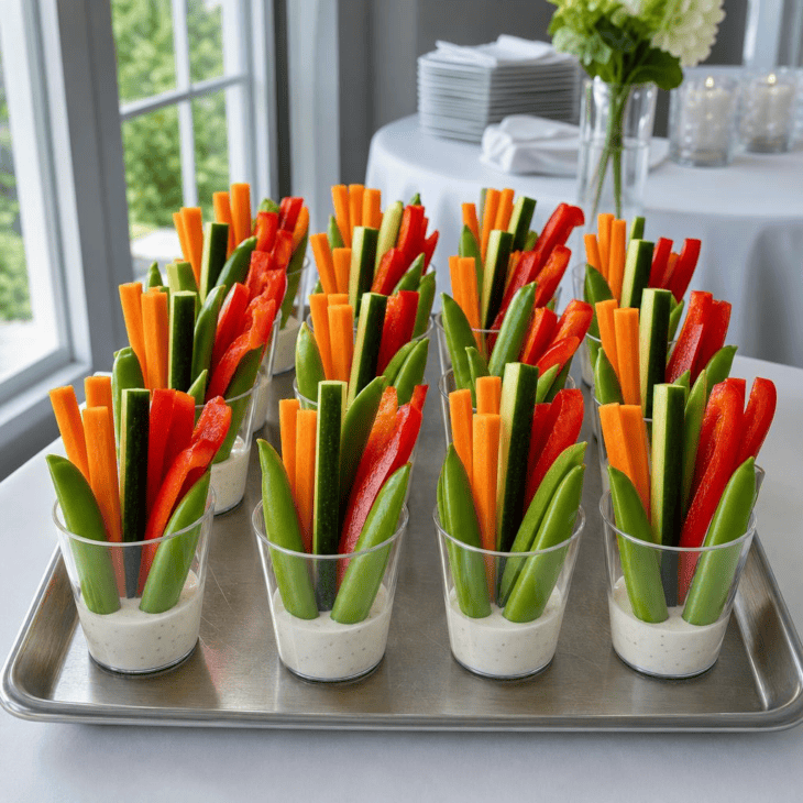 Individual veggie cups keep the fresh option tidy and easy to carry.