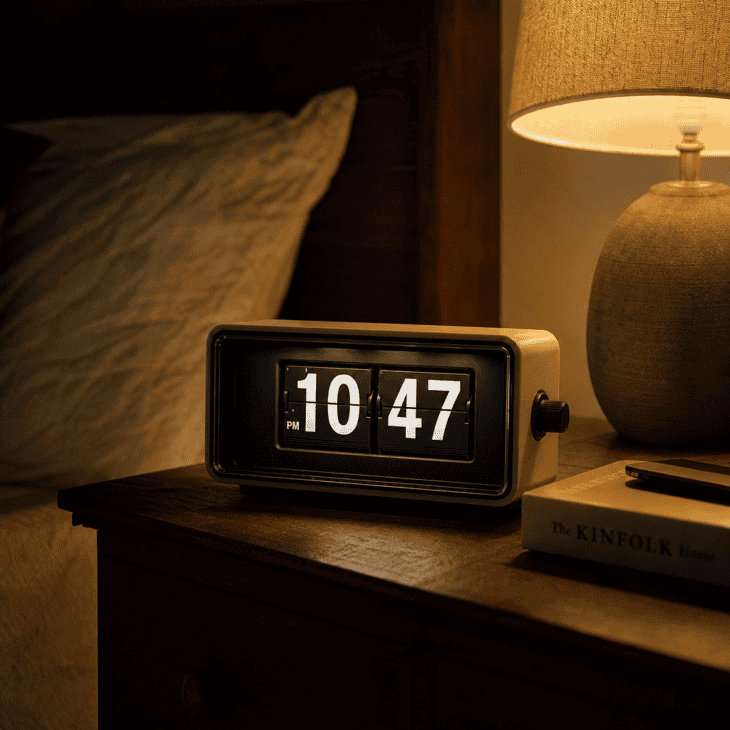 A split-flap alarm clock brings a working piece of departures-board nostalgia bedside.