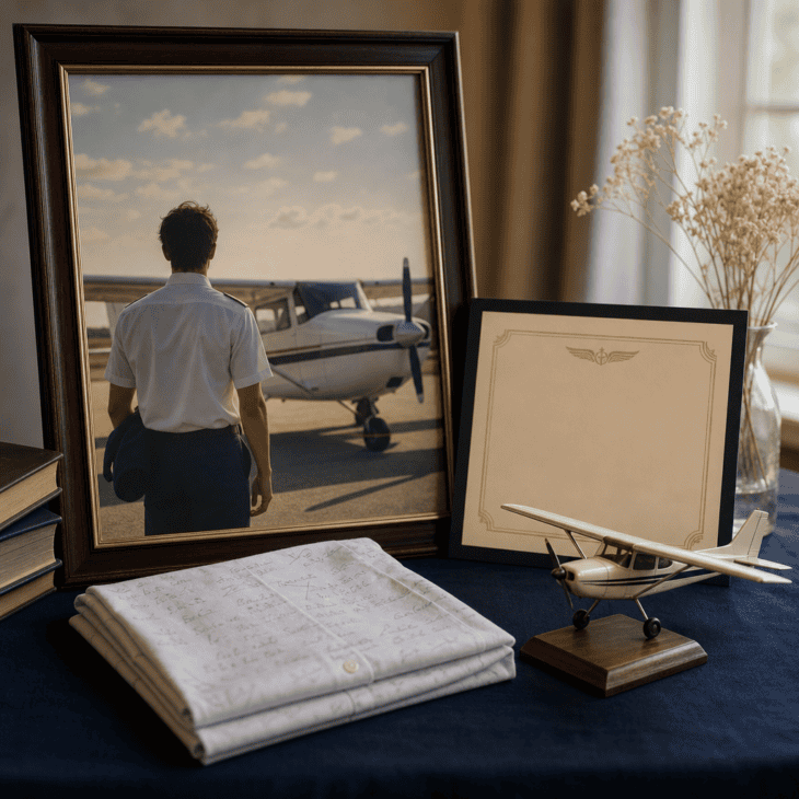A first-solo display honors the milestone that made training feel real.