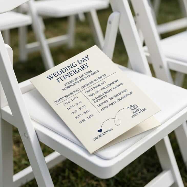 The ceremony program reads like a printed flight itinerary.