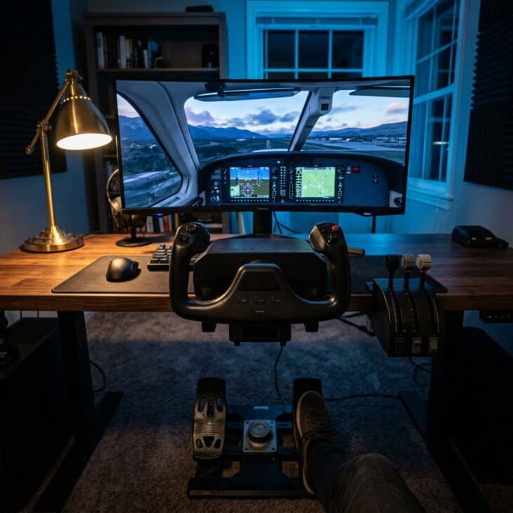 A home simulator setup is a low-stakes way to stay current on procedures between flights.