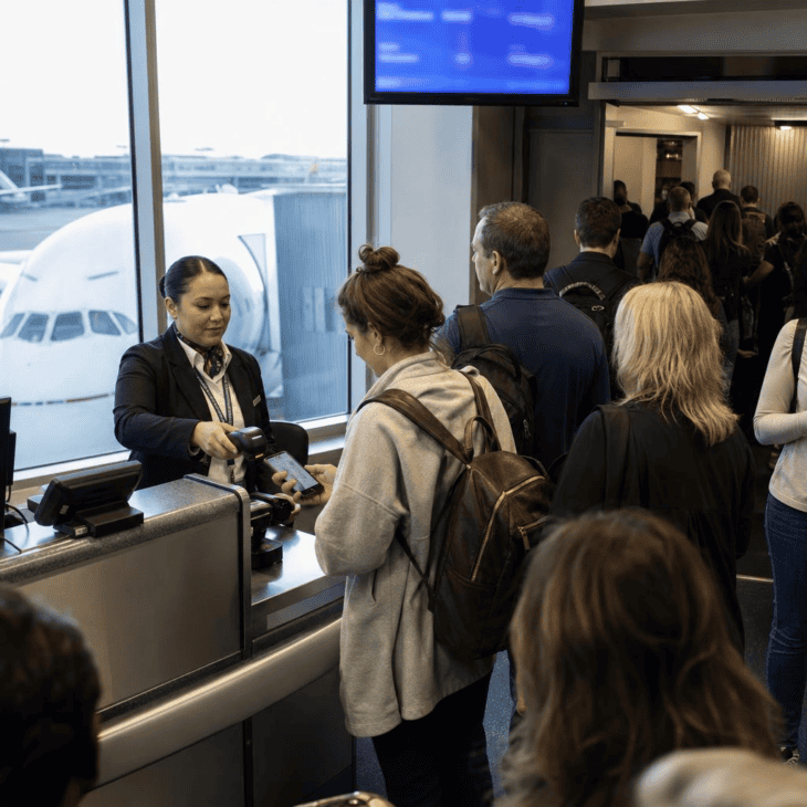 Gate agents board the flight, then rebuild it passenger by passenger when plans break.