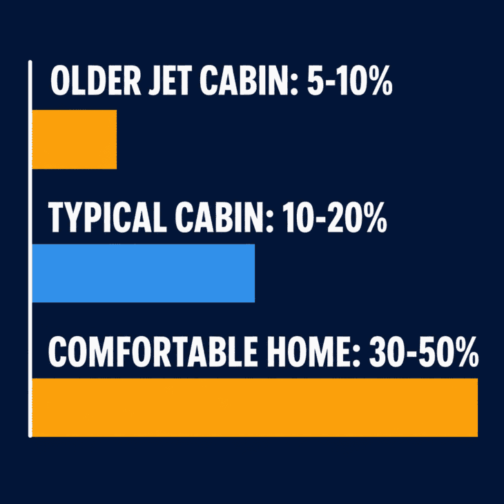 A typical cabin runs several times drier than a comfortable home.