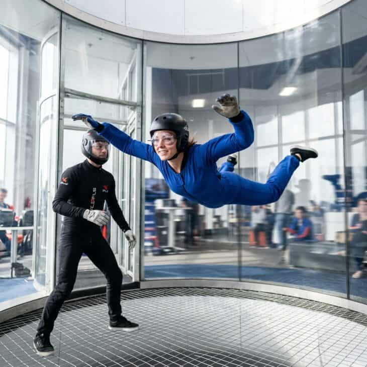 A vertical wind tunnel recreates real freefall without needing an airplane or a parachute.