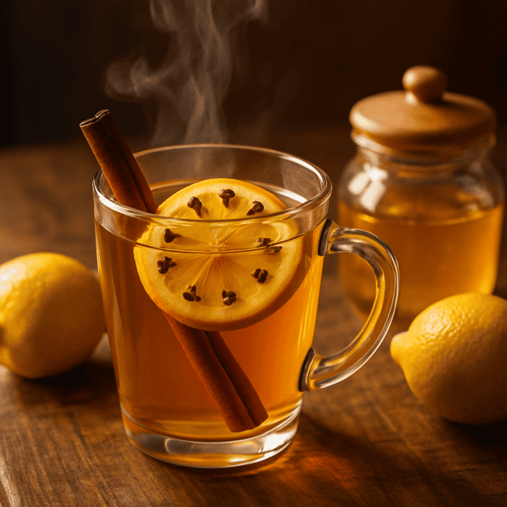 A clove-studded lemon wheel perfumes a toddy as it steeps.