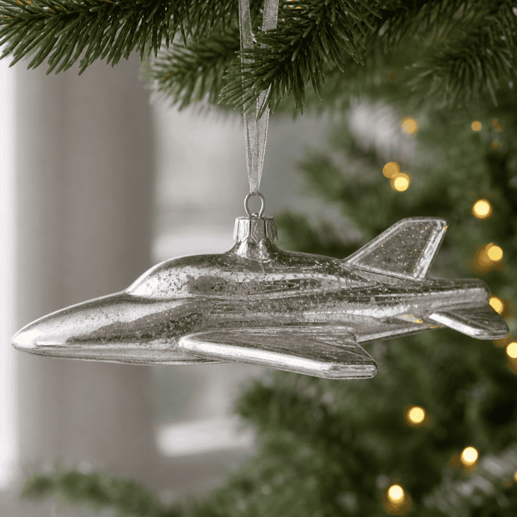 A silvered mercury glass jet has a soft, antiqued mid-century shine.