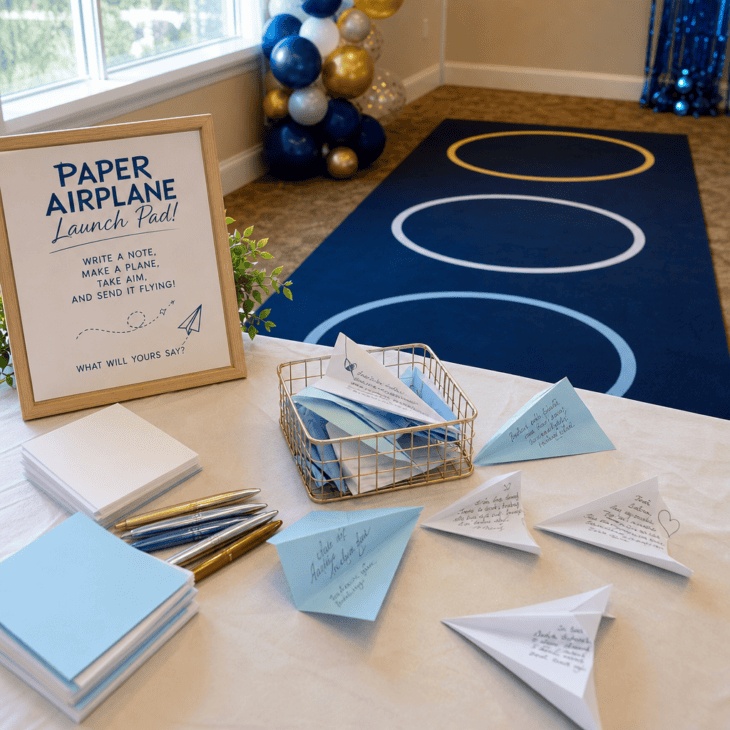 Guests can write a message, fold it, and test how far it flies.