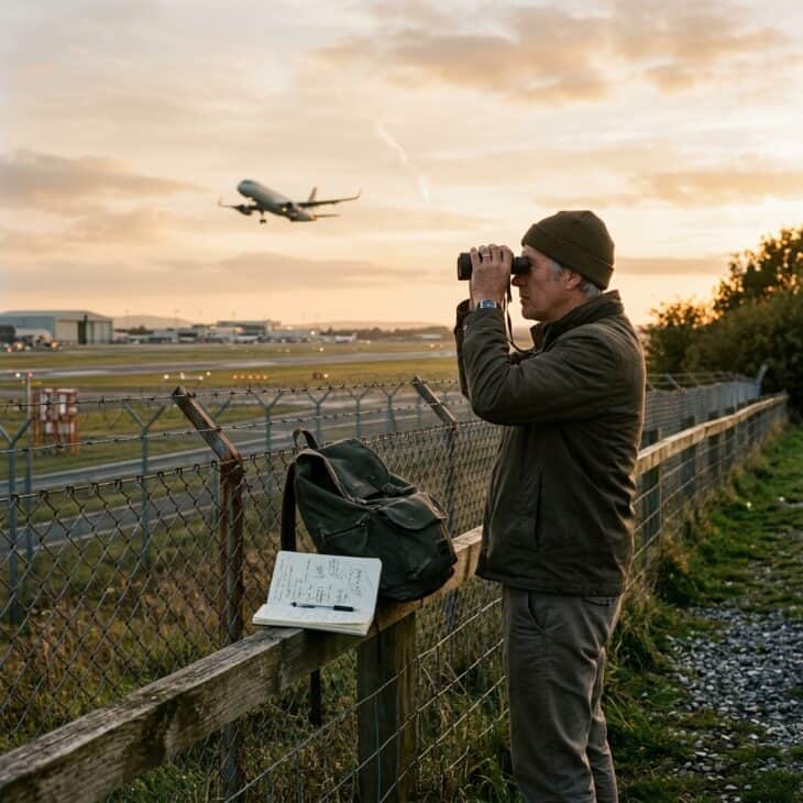 A perimeter fence and a pair of binoculars are all plane spotting really requires.