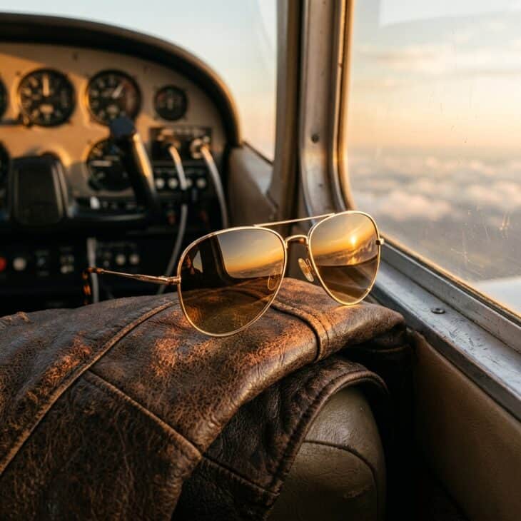Polarized aviators cut glare off clouds and water without distorting the panel.