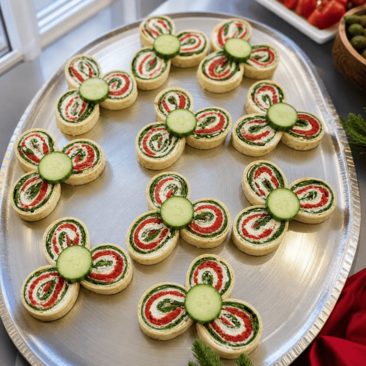 Three pinwheel slices around a round center make an edible propeller.