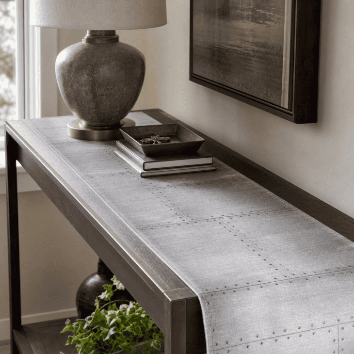 A rivet-pattern runner adds a quiet fuselage detail to the console table.