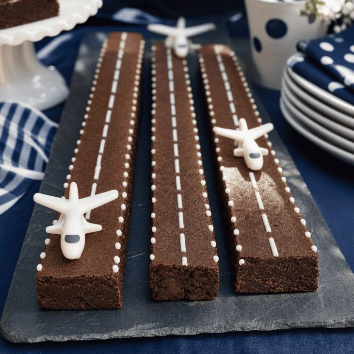 White icing markings turn simple brownie bars into miniature runways.