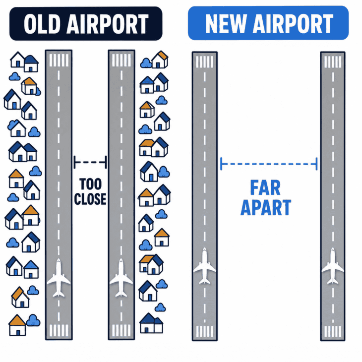 Stapleton's parallel runways sat too close together to be used independently in poor visibility.