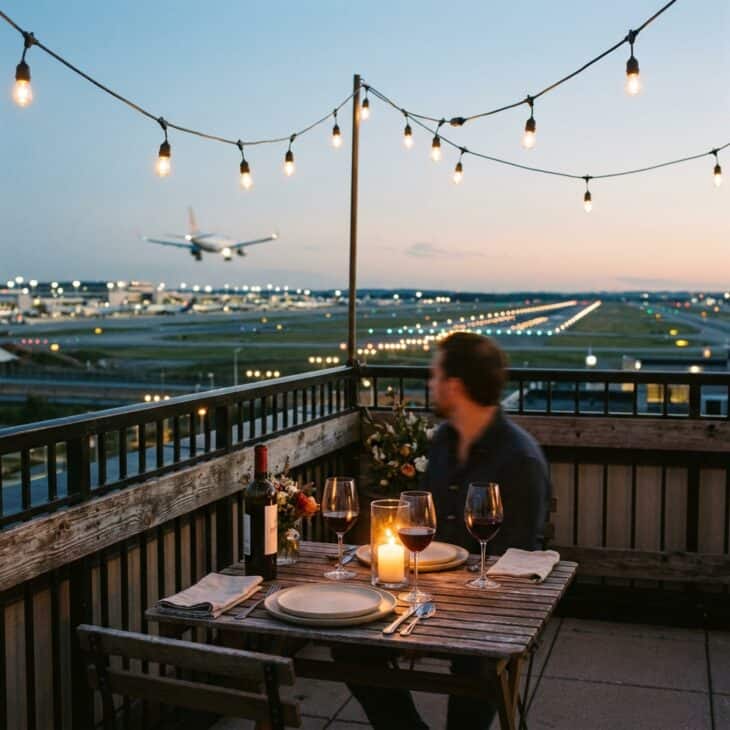 A candlelit table with a runway view turns an ordinary dinner into a shared spectacle.