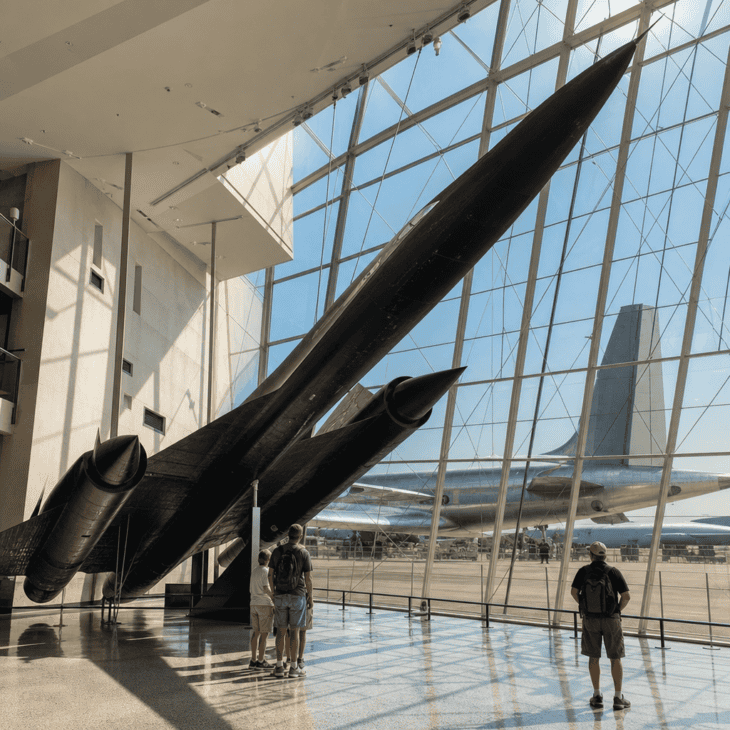 A Blackbird greets visitors nose-up in the glass entry atrium.