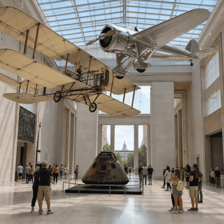 The National Mall museum holds first-of-their-kind aircraft in a single skylit hall.