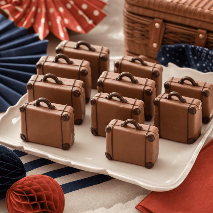 Rectangular cereal treats need only a handle and corners to become tiny suitcases.