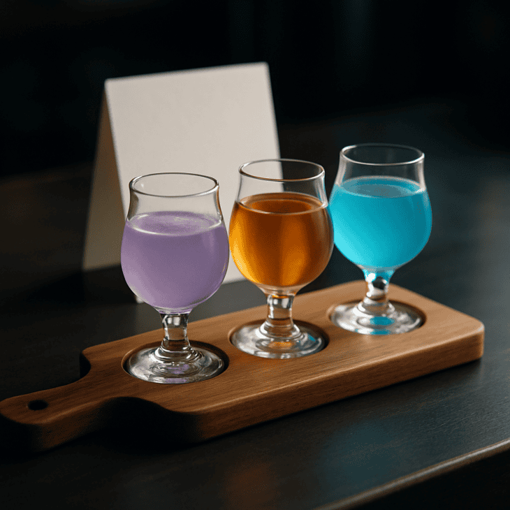 Three half-size pours on a paddle let guests sample without over-serving.