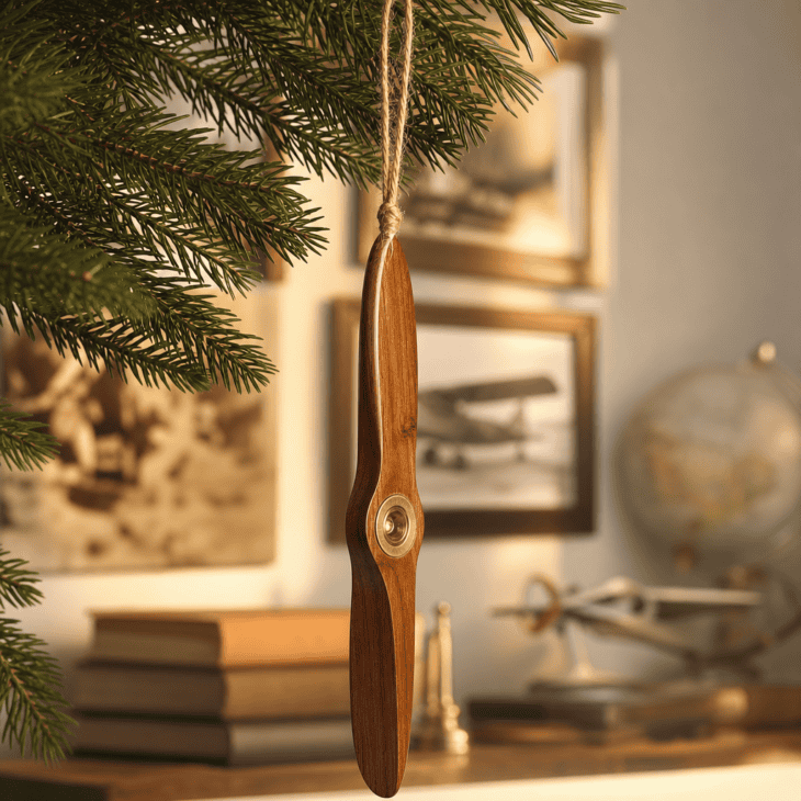 A polished propeller-blade slice shows off natural wood grain.