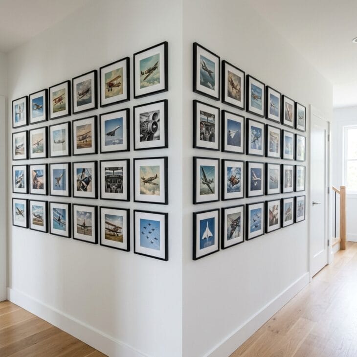 A frame arrangement wraps smoothly around the corner instead of stopping at the edge.