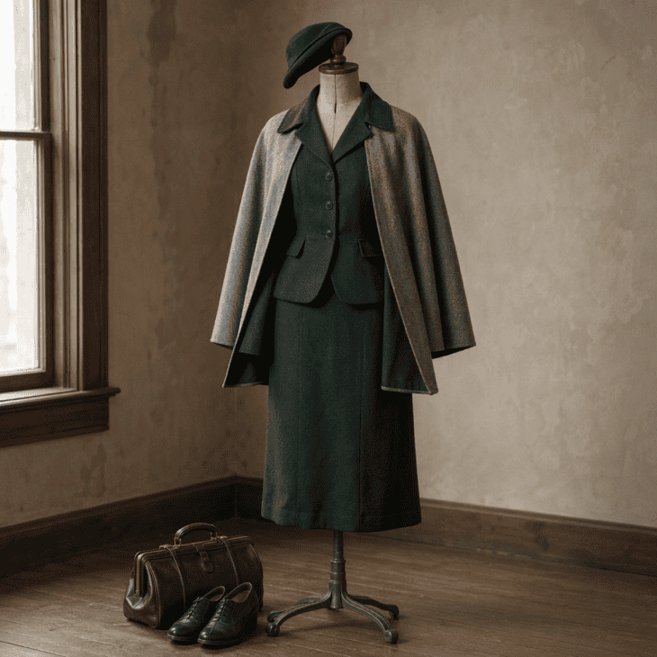 The first stewardess uniforms borrowed the calm authority of a nurse's wool suit and cape.