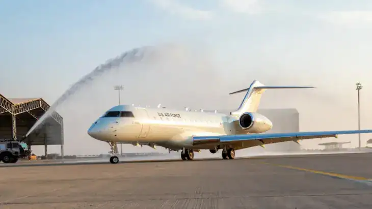 A US Air Force Global 6500-based E-11A BACN aircraft at Prince Sultan Air Base in Saudi Arabia in 2022