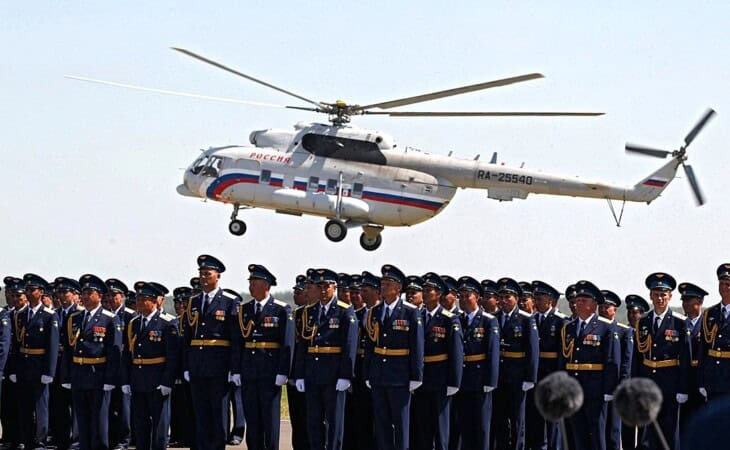 At a ceremony decorating the 393rd Air Force base with the Order of Kutuzov