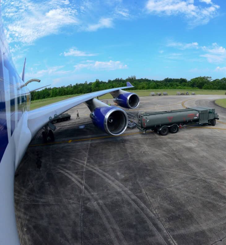 Atlas Air Boeing 747 transport aircraft being refueled by U.S. Air Force crop